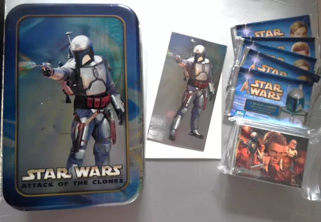 Topps Star Wars Attack of the Clones Collectible Jango Fett Tin  with cards