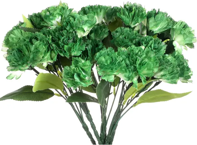 6 Pcs St. Patrick's Day Flowers Artificial Green Carnations Bulk Green and White