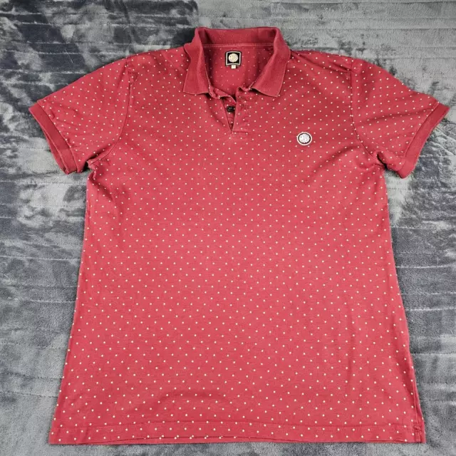 Pretty Green Polo Shirt Adult Large Deep Red Polka Dot Retro Design Top