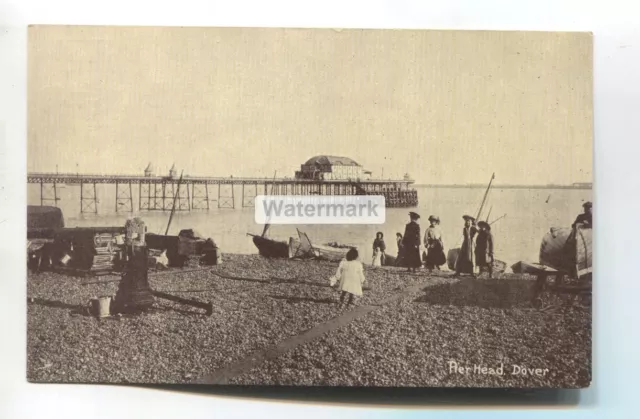 Dover - Pier Head, beach, people - old Kent postcard