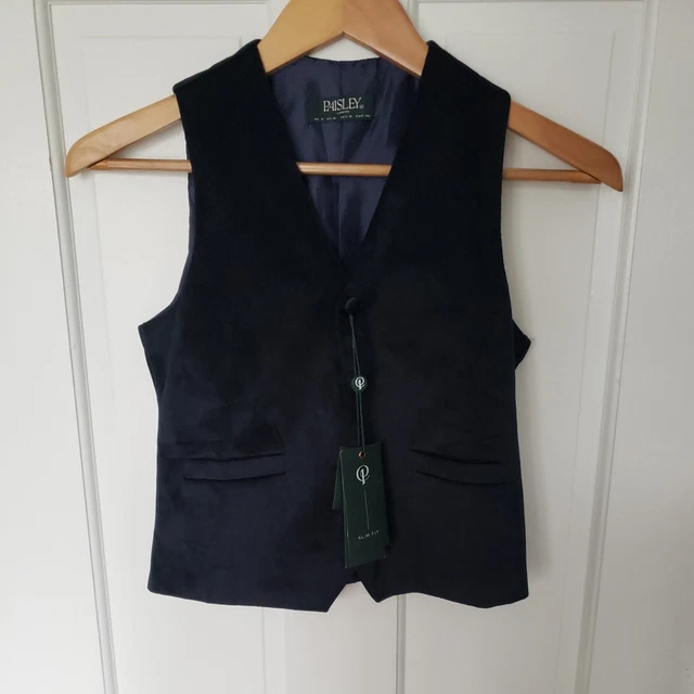 Paisley of London, Oscar Navy Blue Slim Fit Vest Size 9 UK  10 US
