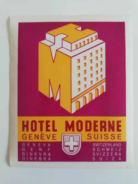 Hotel Moderne Geneve Switzerland Luggage Baggage Label.