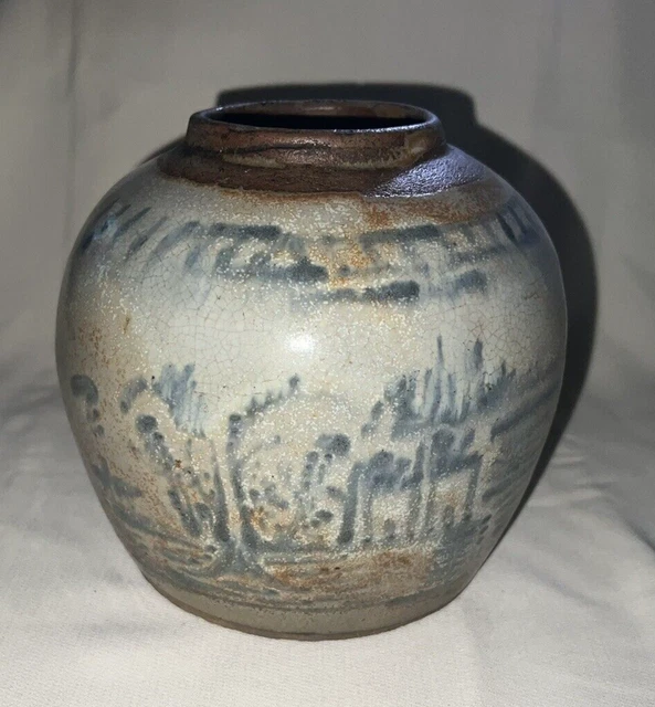ancien vase en grès peint à la main