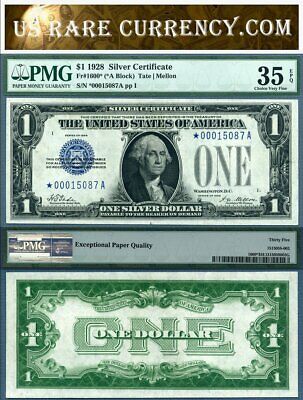 Consecutive Pair of 1928 $1 Silver Certificate FR-1600* Star Notes PMG Graded