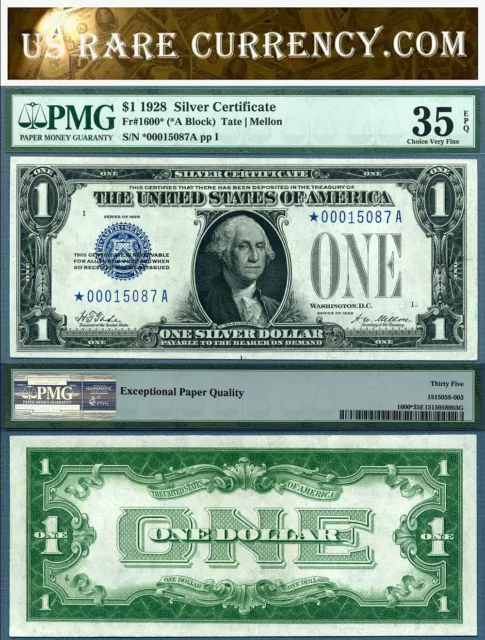 Consecutive Pair of 1928 $1 Silver Certificate FR-1600* Star Notes PMG Graded