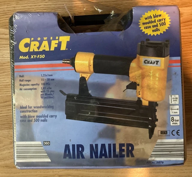 POWER CRAFT AIR Nailer, Model XYF50 Pneumatic Nail Gun With Case And