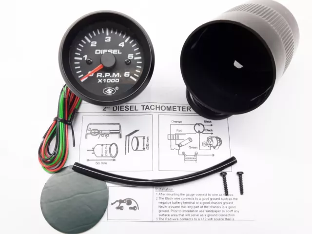 RSR Drehzahlmesser 52 6000umin DIESEL Zusatz Instrument Retro Look RPM Gauge 12V