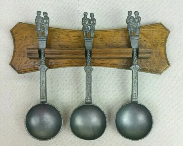 Rein-Zinn Pewter Vintage Bridal Spoons Lot Of 3 with Shelf Made In Germany