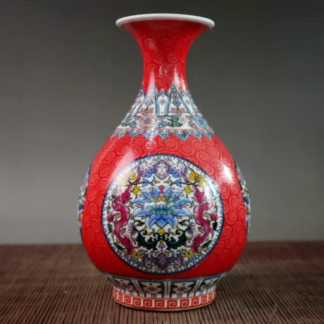 Noble china red Famile-rose Porcelain vase painting twine pattern flower bottle