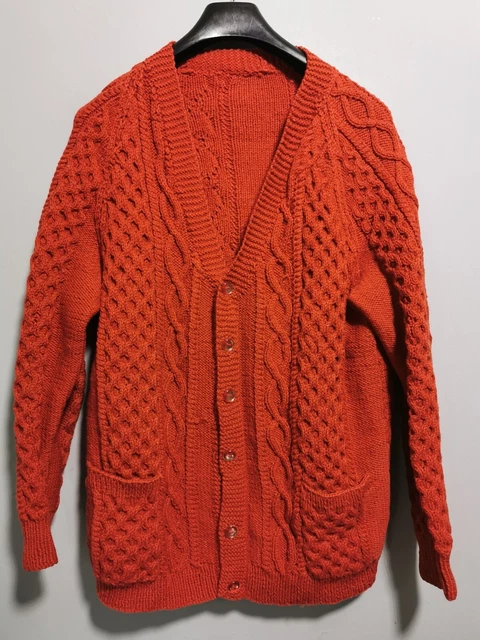 Cardigan vintage arancione profondo lavorato a maglia collo a V XL