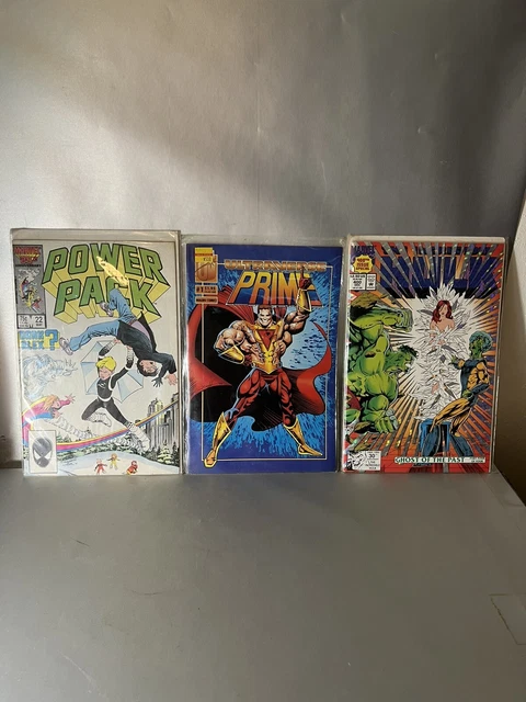 3 vintage 1990s MARVEL COMIC BOOK lot PRIME POWER PACK THE INCREDIBLE HULK