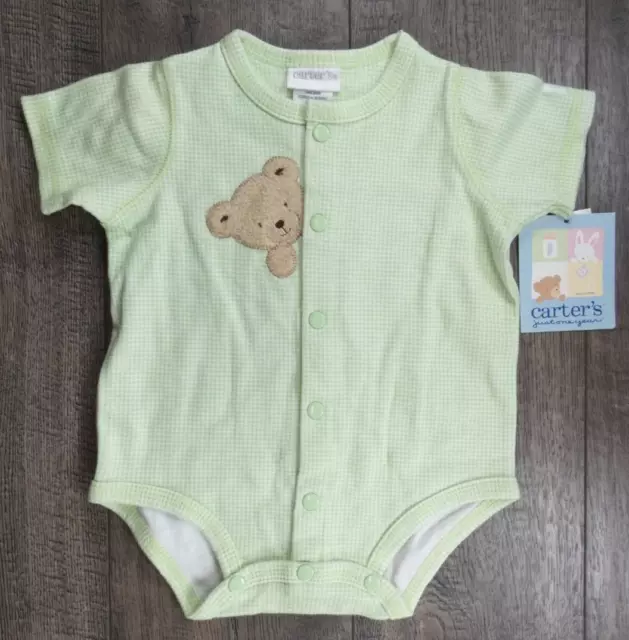 Baby Boy Clothes New Vintage Carter's 0-3 Month Green Bear Romper Outfit