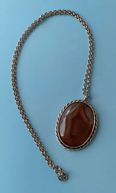 Sterling Silver Belcher Chain and Scottish Agate Pendant Stunning gift