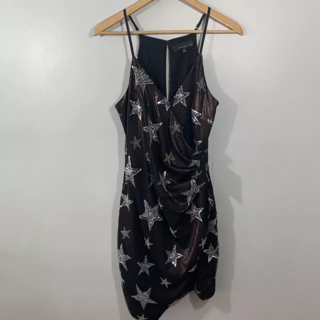 NWT Adelyn Rae Womens Silver Sequin Stars Sheer Cocktail Dress Sz S Black Bronze