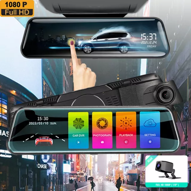 2023 10 Zoll Dual Dashcam Kamera FHD Auto 1080P Rückspiegel Touchscreen DVR Cam