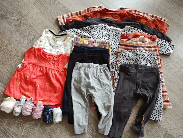 Baby Girls Clothes Bundle 9-12 Months tops, leggings, socks 22 items