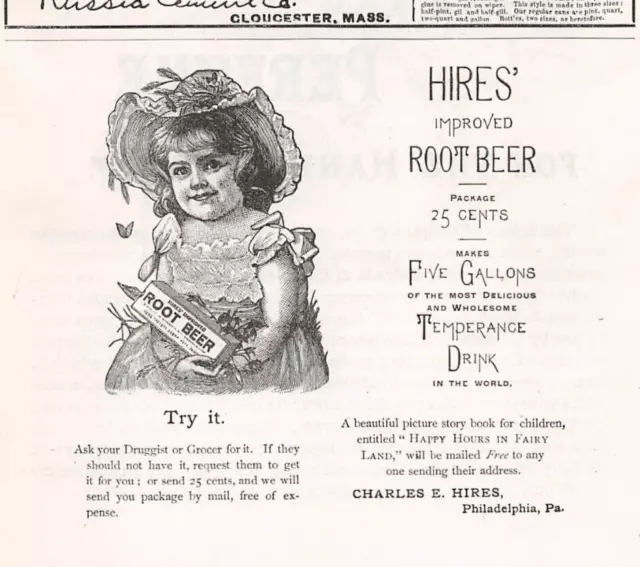 antique 1888 ad HIRES' IMPROVED ROOT BEER "wholesome temperance drink"
