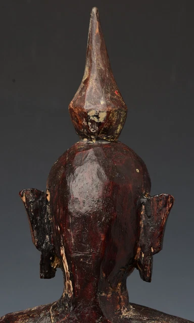 18th Century, Shan, Antique Tai Lue Burmese Wooden Seated Buddha 9