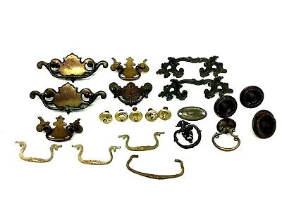 Mixed Antique & Vintage Lot Used Brass Metal Drawer Pulls Handles Parts Hardware