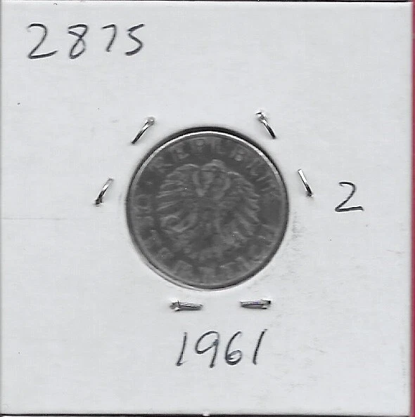 Austria 5 Groschen 1961 Vf Imperial Eagle With Austrian Shield On Breast,Ho 2