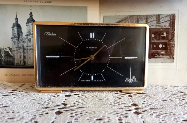 Vintage alarm clock, Slava, mechanical wind up, soviet, USSR