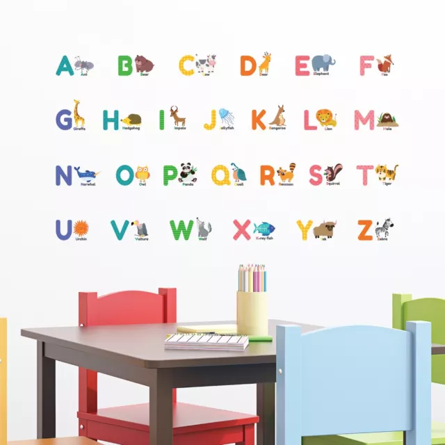 DECOWALL DW-1308 Alphabet ABC and Animals Kids Wall Stickers Wall Decals  Peel and Stick Removable Wall Stickers for Kids Nursery Bedroom Living Room