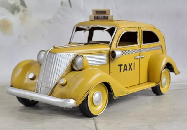 VINTAGE METAL YELLOW taxi car model for shop decoration Hand Made Artwork  DECOR $79.95 - PicClick