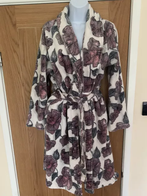 Next Ladies Lovely Floral Print Soft Fleece Belted Dressing Gown Size L