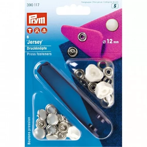 Prym 12mm Metal Jersey Cap Snaps Press Fasteners Pearl - per pack of 6