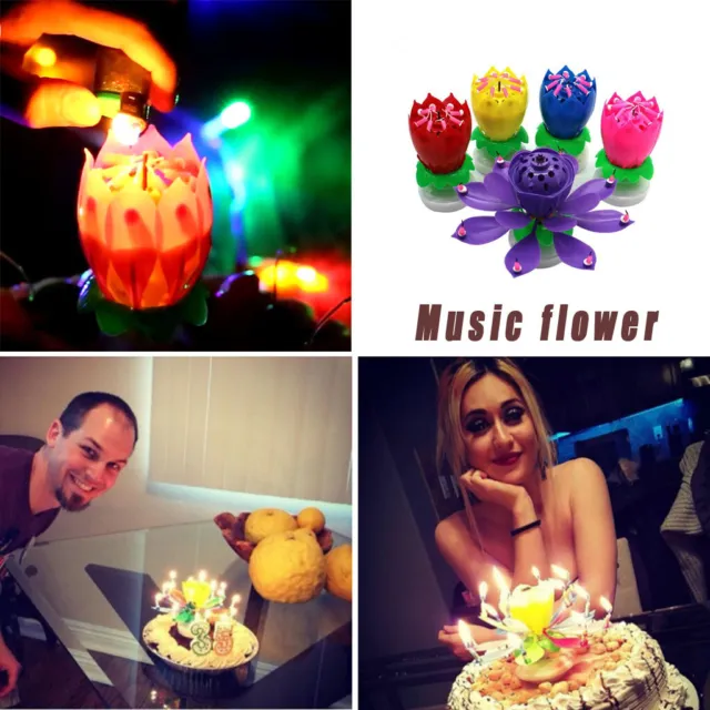 Upgrade Multicolor Rotating Lotus Cake Candle Electronic Music Candle Birthday