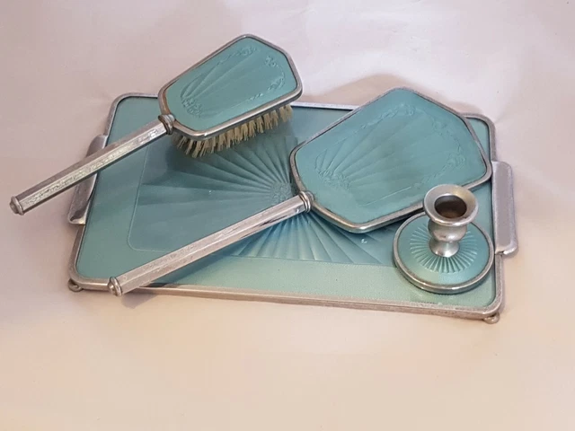 ART DECO GUILLOCHE duck egg blue dressing table Tray Brush Mirror Candle Vanity 67.99 - PicClick UK ART DECO GUILLOCHE duck egg blue dressing table Tray Brush Mirror Candle Vanity 67.99 - PicClick UK