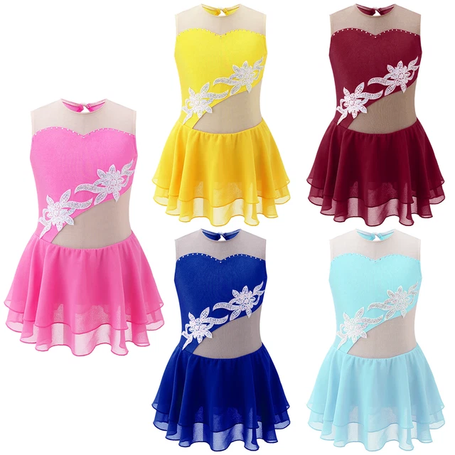 Abito da ballo per ragazze paillettes body pattinaggio gonne da ballo floreali
