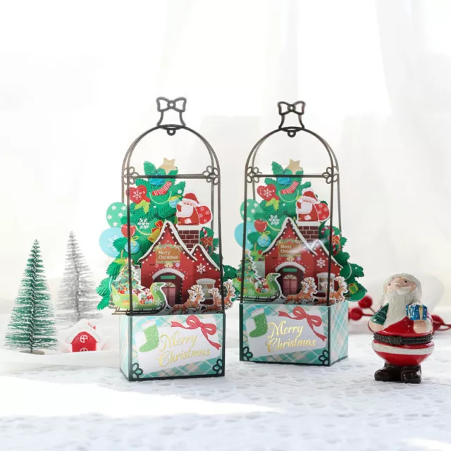 Creative 3D Christmas Pop Up Card Santa Claus Xmas Tree Invitation Greeting Card