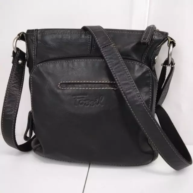 Fossil Black Leather Crossbody Purse Shoulder Bag