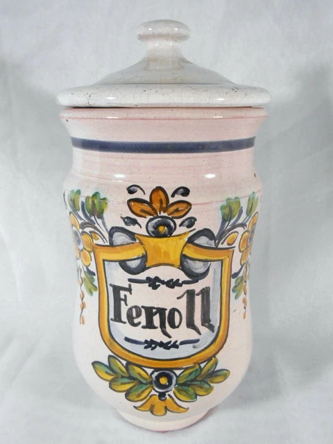 Superbe Pot A Pharmacie / Apothicaire En Faience " Fenoll "  Italie ?