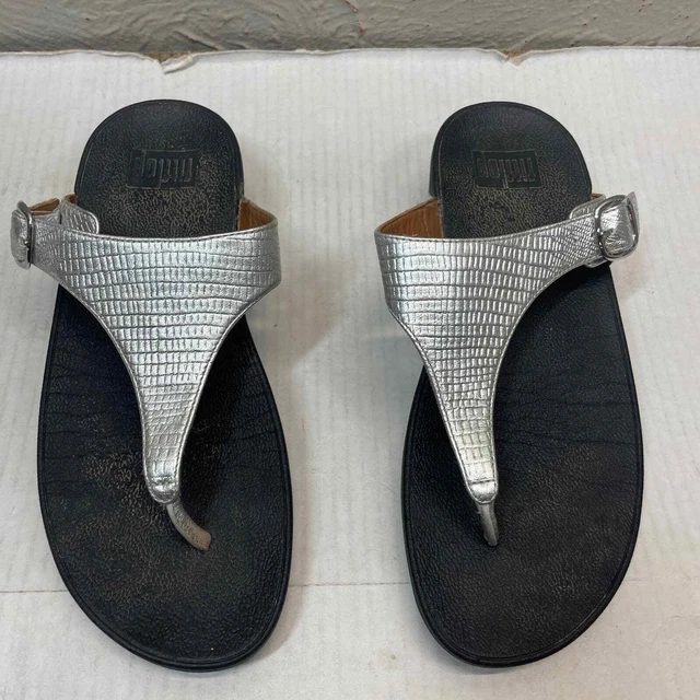 FitFlop Sandals Womens The Skinny TM Thong Flip Flop Slip On 350-011 Silver sz 8