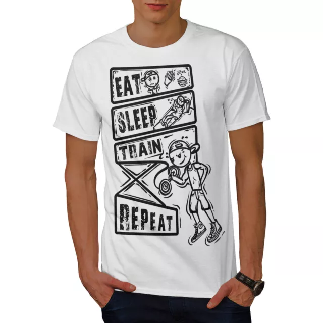 Wellcoda Eat Sleep Train Mens T-shirt, Repeat Gym Graphic Design Printed Tee