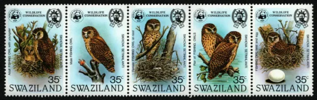 Swaziland 1982 - Mi-Nr. 398-402 ** - MNH - Eulen / Owls - gefaltet / folded (2)