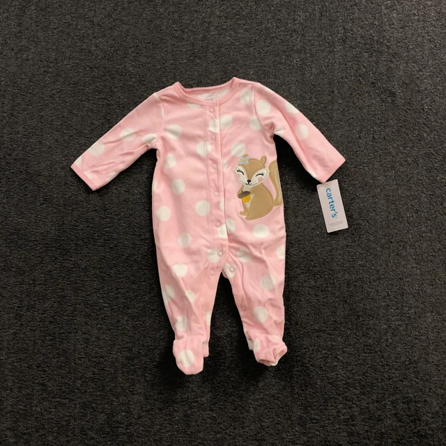 Carters Baby Girl Footed Fleece Sleeper PJ Pink/White Polka Dot Squirrel 3M NWT