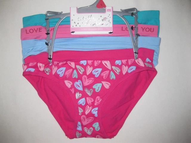 Totally Tween girls L (12-14) 4pk seamless bikini panties hearts/blue/pink/teal