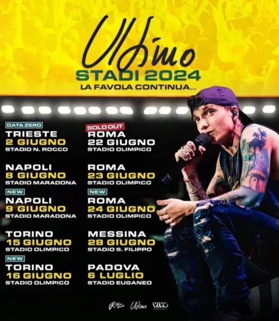 2 Biglietti concerto Ultimo, 24 Giugno 2024 Roma, Tribuna Monte Mario Gold