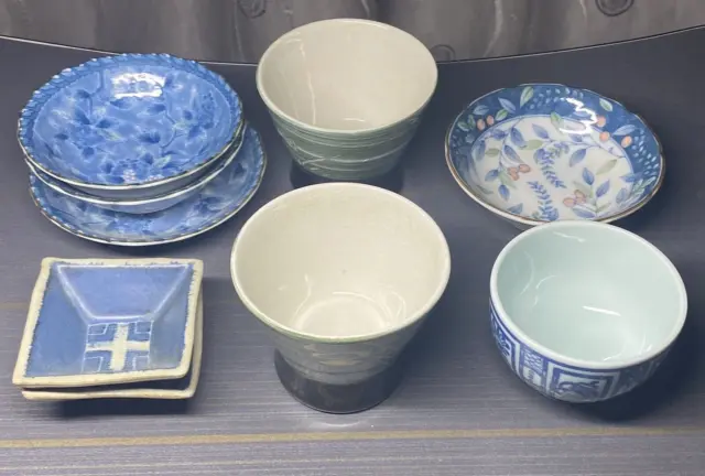 Lotto di 9 piatti vintage giapponesi da tavola in ceramica, porcellana,...