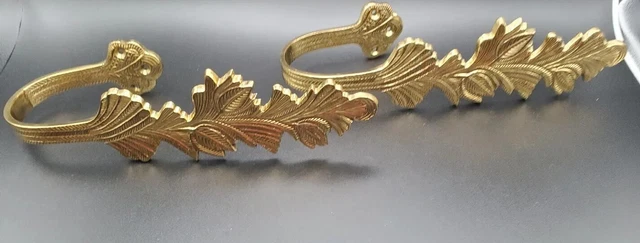 Curtain Tie Backs  Vintage - Windsor Leaf Solid Brass  Set Of 2