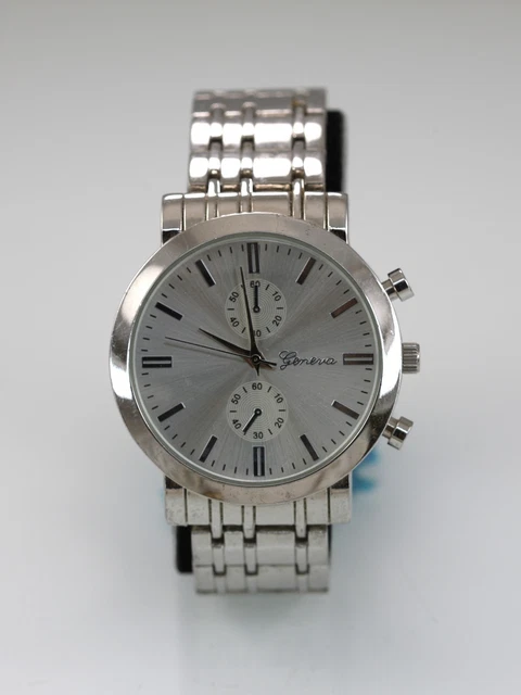 Lot Montre GENEVA + Gourmette HER KING Acier Homme - Quartz Strass - Neuf