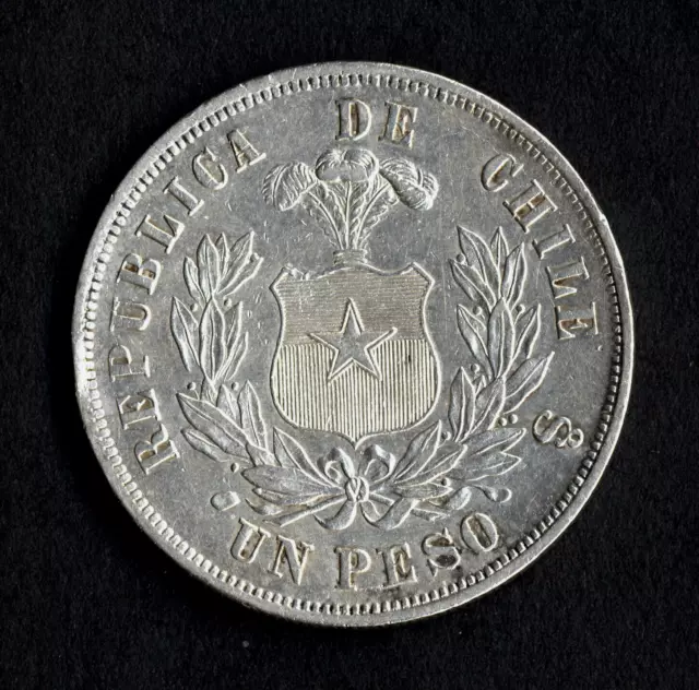 CHILE 1 Peso Silver 1875 So * Santiago Mint * KM-142.1 * CONDOR type High Grade!