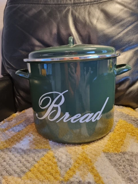 Large Green Metal Bread bin Pot Croc Country House Kitchen