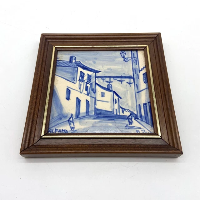 Portugal Souvenir Vintage Antique handmade handpainted tile Alfama framed -e