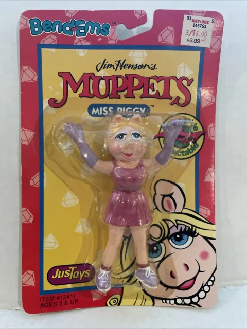 Miss Piggy Bendemz Figure 1989 Justoys Muppets Vtg Jim Henson Card Wear See Pics