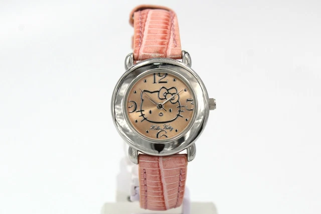 Montre Hello Kitty LED – Bracelet Rose PVC – Cadran Argenté Chiffres Arabes – Cadeau Fille Femme