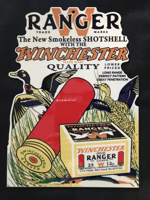 Winchester Ranger Shotgun Shells Smokeless Porcelain Die Cut Sign 12 X 8.75 Inch